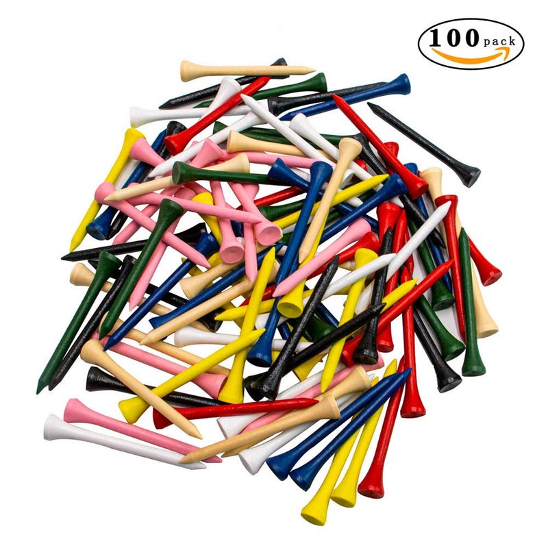 THIODOON Professional Natural Wood Golf Tees - Pack of 100, Multiple Colors & Sizes (3-1/4", 2-3/4", 2-1/8"), Reduces Side Spin & Friction - Image 2